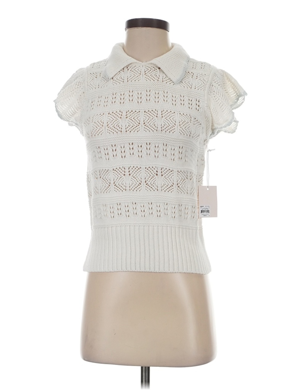 NWT LC Lauren Conrad Ivory Pointelle Knit Polo Top XS